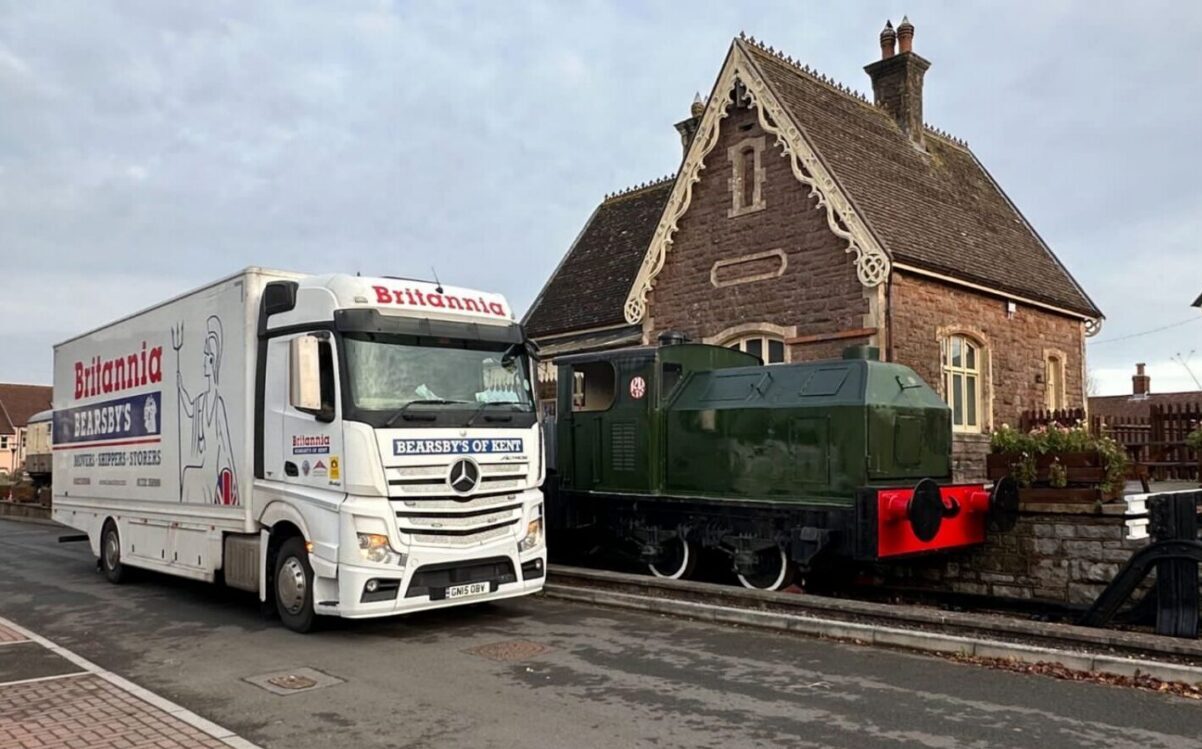 britannia bearsbys old removal vehicle next to Sandford and Banwell Railway Station