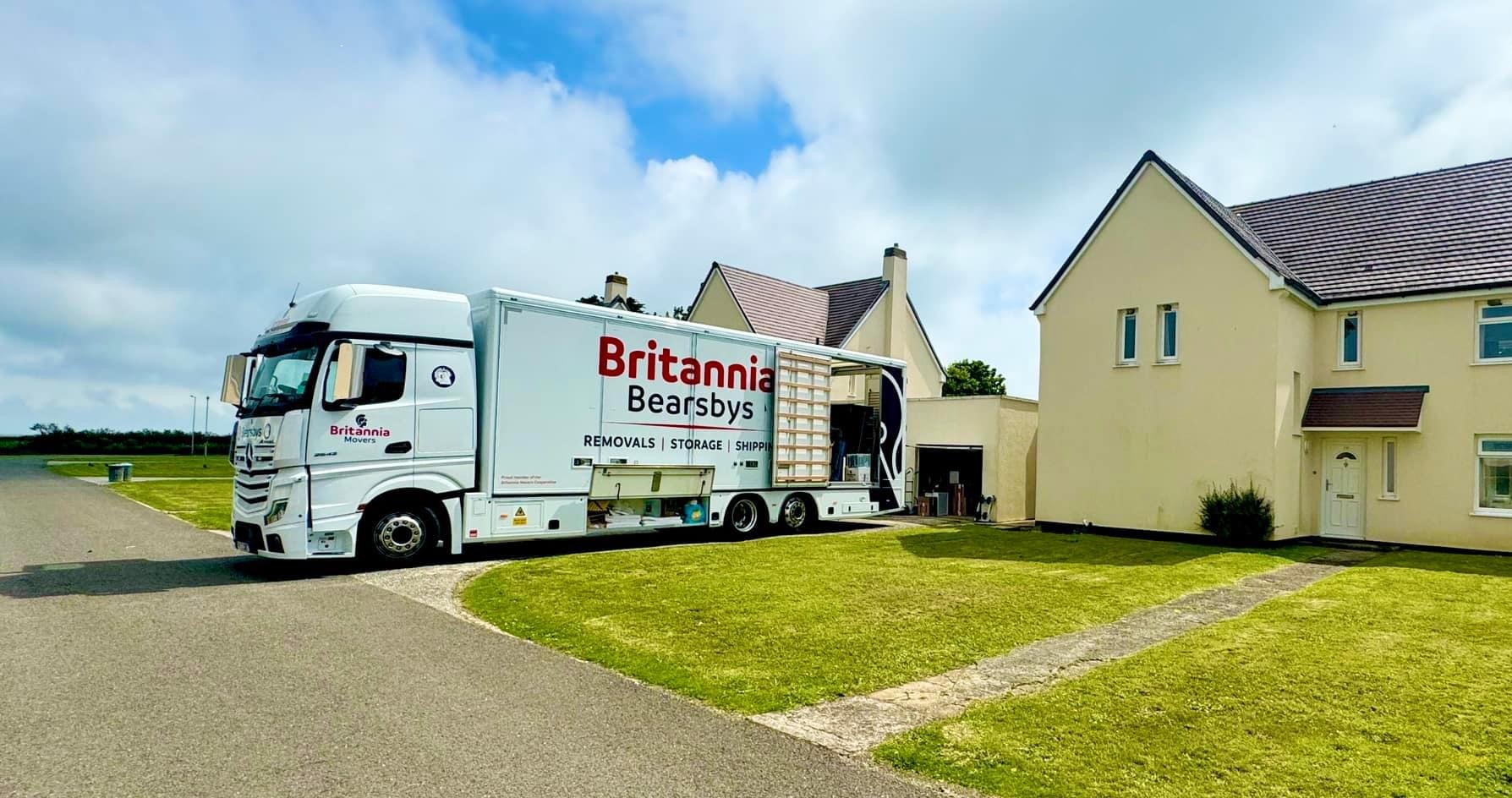 britannia bearsbysremoval vehicle outside house